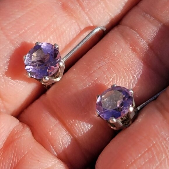 Vintage 925 sterling silver amethyst leverback drop earrings - Picture 2 of 16